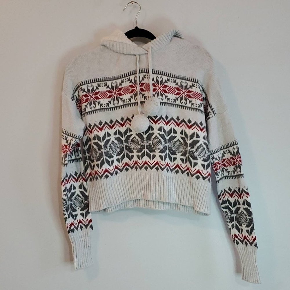 Yes Lola Gray Cropped Sweater Hoodie